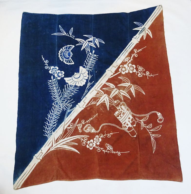 Japanese Antique Textile Lrge Furoshiki with Tsutsugaki Design
