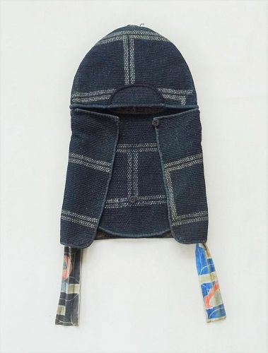 Japanese Antique Textile Cotton Fireman's Hat with Sashiko