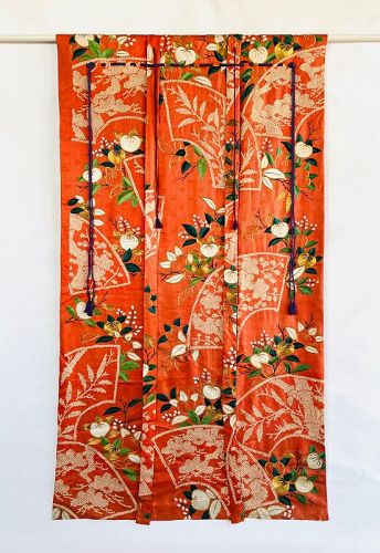 Japanese Antique Textile Kicho Curtain Made of Silk Kisode