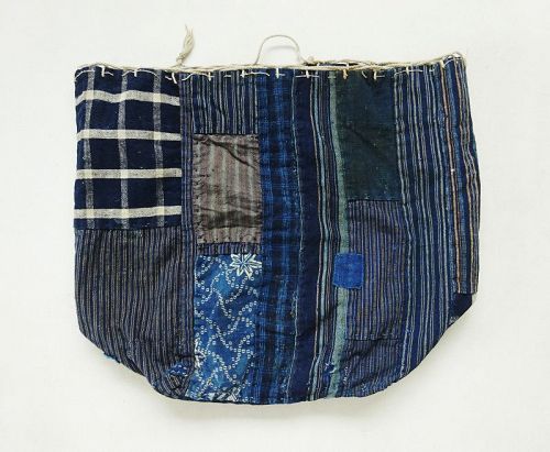 Japanese Antique Textile Komebukuro Rice bag Made of Cotton Fragments