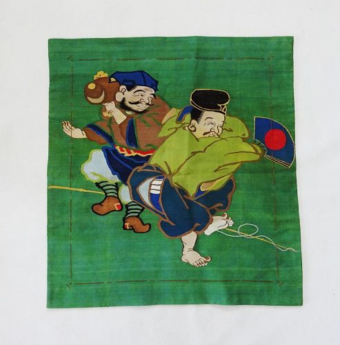 Japanese Antique Textile Gift Cover Kake-Fukusa Performer Motif-3