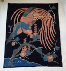 Japanese Antique Textile Cotton Futonji with Tsutsugaki Phoenix