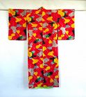 Japanese Vintage Textile Meisen Lined Kimono with Geometric Pattern