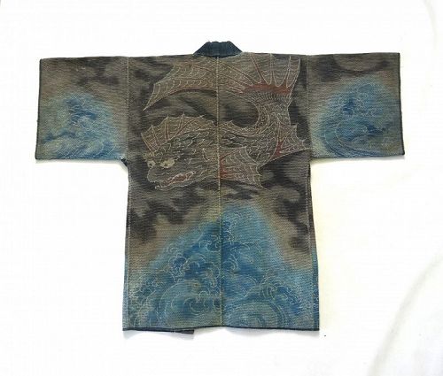 Japanese Antique Textile Sashiko Kajibanten Fireman's Hanten