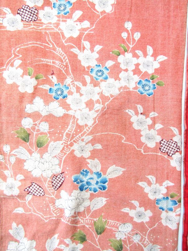 Japanese Antique Textile Girl's Cotton Kimono Benibana Dye