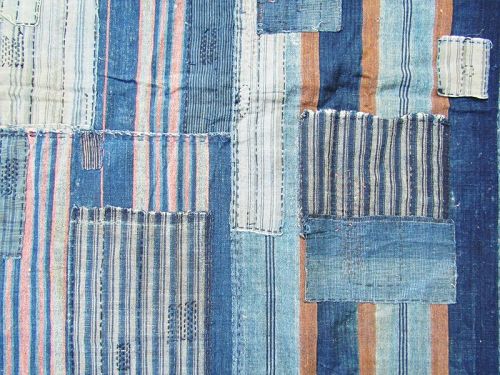 Japanese Antique Textile Boro Futonji with Mending Patches