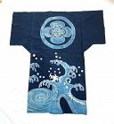 Japanese Antique Textile Cotton Yogi with Wave Design and Kamon