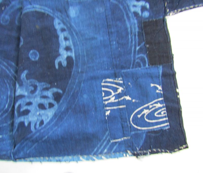 Japanese Antique Textile Cotton Yogi with Wave Design and Kamon