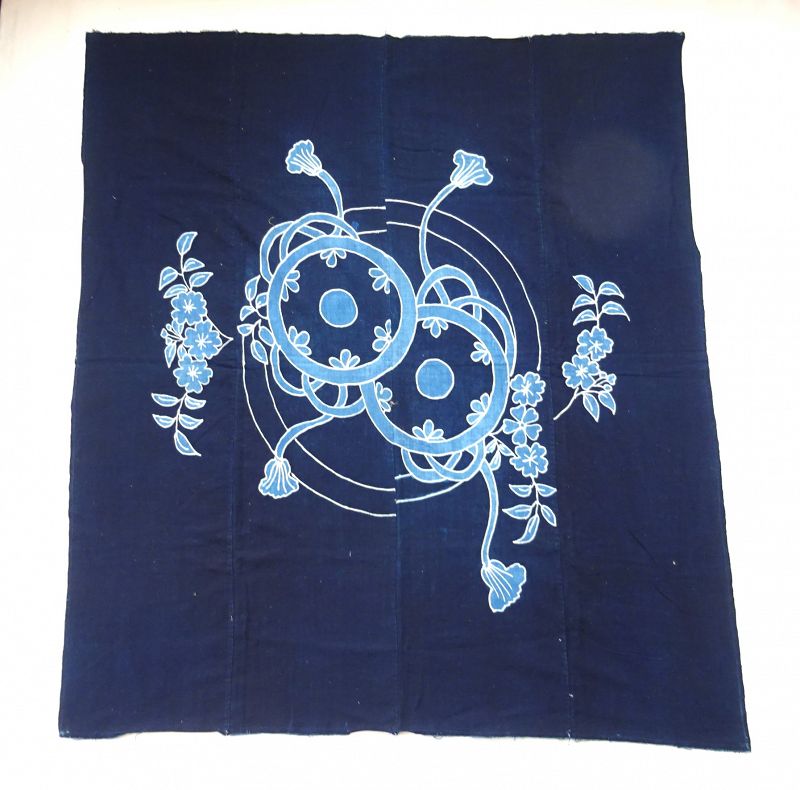 Japanese Antique Textile Futonji with Tsutsugaki Cherry Blossom Design