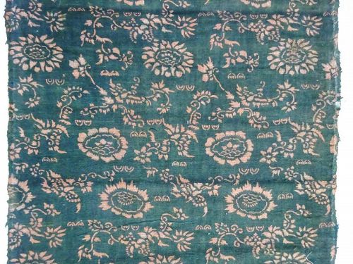 Japanese Antique Textile Cotton Cloth with Katazome Mum Pattern