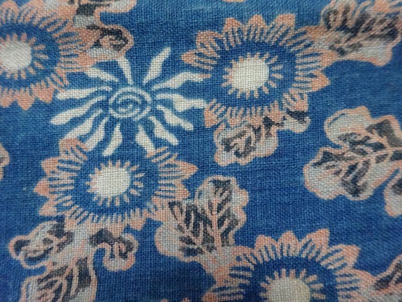 Japanese Antique Textile Cotton Cloth with Katazome Mum Pattern-2