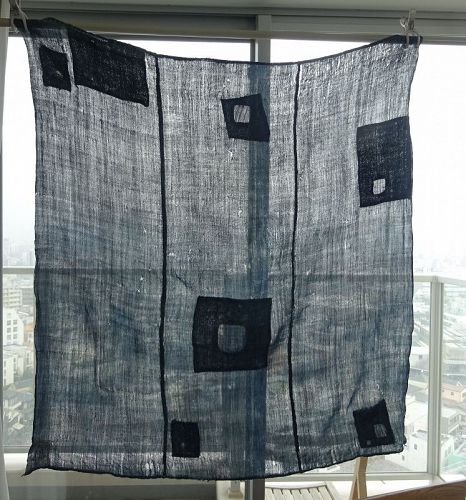 Japanese Antique Textile Boro Furoshiki Made of Indigo Dyed Hemp
