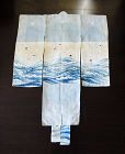 Japanese Antique Textile Babay's Asa Ceremonial Kimono with Waves