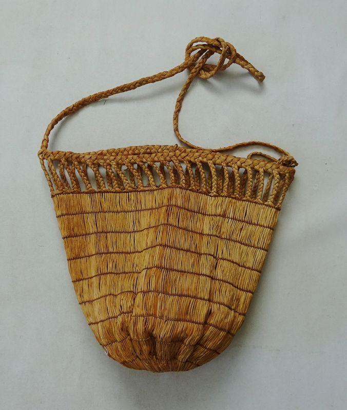 Japanese Vintage Mingei Folk Craft Ainu Saranip Bag Made of Bast Fiber