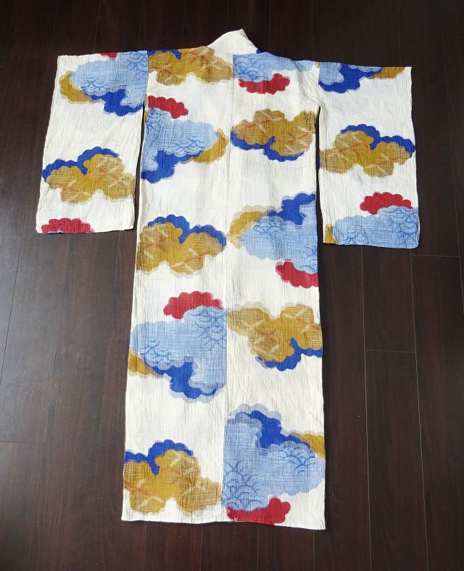 Japanese Vintage Textile Ojiya-Chijimi Kimono Handwoven of Choma