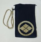 Japanese Antique Textile Bag Made of Hand Spun Cotton Indigo Dye