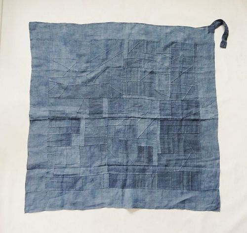 Korean Antique Textile Pojagi Chogappo Made of Indigo Asa Fragments