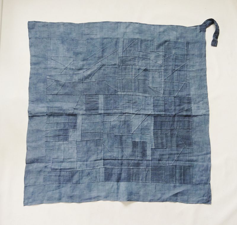 Korean Antique Textile Pojagi Chogappo Made of Indigo Asa Fragments