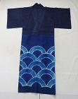 Japanese Vintage Textile Kimono with Shibori Vegetable Indigo Dye