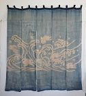 Japanese Antique Textile Asa Noren with Nami-Usagi Motif