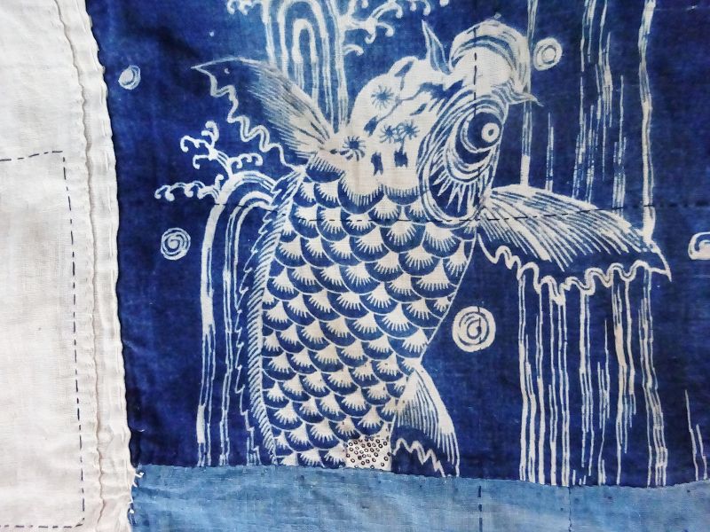 Japanese Antique Textile Cotton Kimono with Suji-Shibori