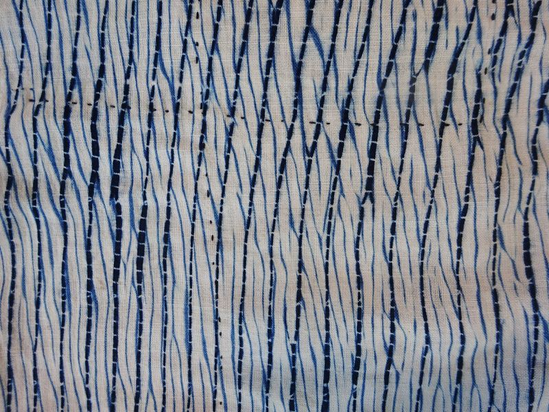 Japanese Antique Textile Cotton Kimono with Suji-Shibori