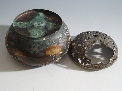 Japanese Bronze and Enamel Hand Warmer Box