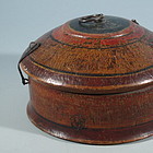 Thai Red Painted Wood Round Box with Attached Lid