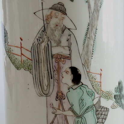 Qianjiang Vase Style Hat Stand with Man Boy Fishing