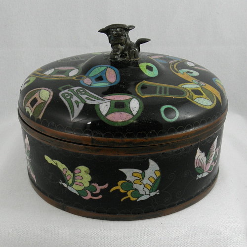 Chinese Black Cloisonne Box with Precious Objects