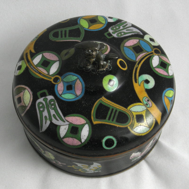 Chinese Black Cloisonne Box with Precious Objects