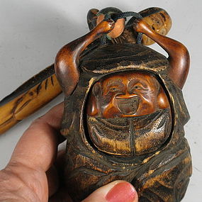 Japanese Kiseru Tobacco Box with Figure Pipe Holder