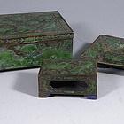 Chinese Bronze and Green Enamel Cigarette, Match Box Tray
