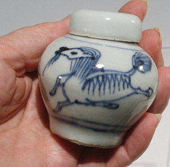 Miniature Chinese Porcelain Ming Jarlet with Horse