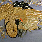 19th C Japanese Gold Crane Wall Hanging Textile