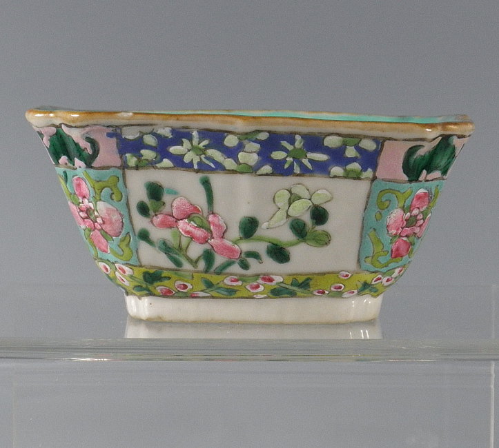Unusual Square Chinese Porcelain Bowl with Flowers