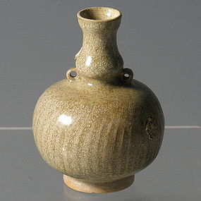 Small Chinese 14th C Celadon Vase with Comb Lines
