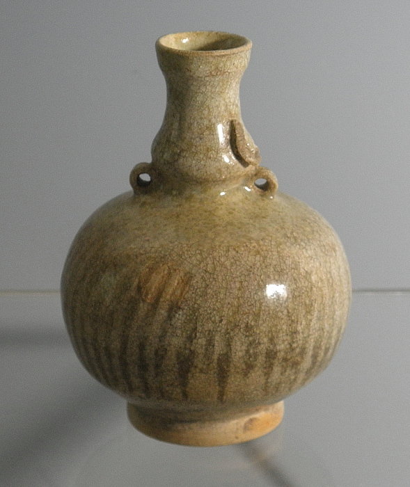 Small Chinese 14th C Celadon Vase with Comb Lines