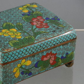 Antique Turquoise Chinese Cloisonne Box, Circa 1900
