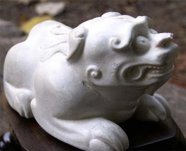 Rare Crouching Dog White Ink Cake for Chinese Scholar