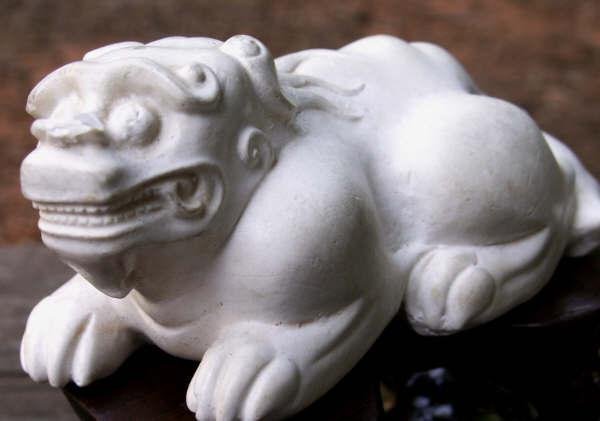 Rare Crouching Dog White Ink Cake for Chinese Scholar