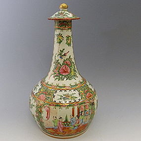 Tall Chinese Famille Rose Mandarin Vase with Lid