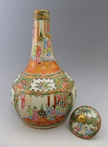 Tall Chinese Famille Rose Mandarin Vase with Lid