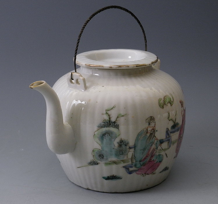 Chinese Ribbed Porcelain Famille Rose Teapot
