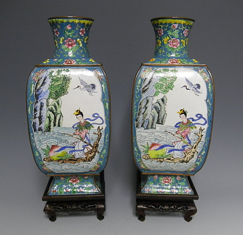 Large Chinese Canton Enamel Vases with Chang'e