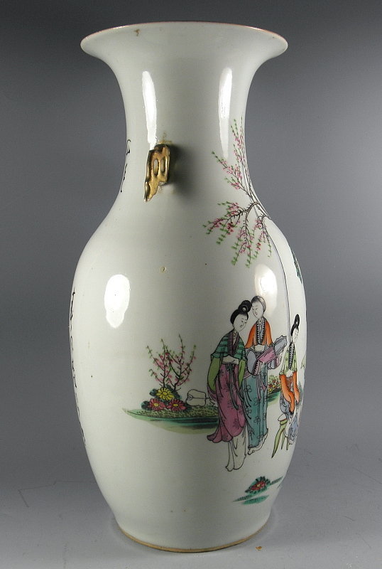 Tall Chinese Porcelain Famille Rose Vase Garden