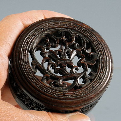 Rare Chinese Antique 19th C Hand Carved Wood Jar Lid