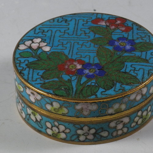 Chinese Small Round Cloisonne Ink Box with Gold Gilt