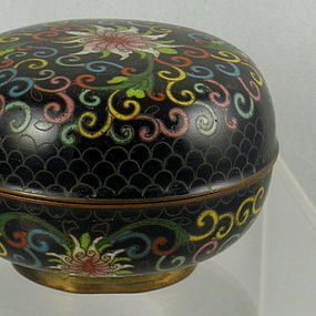 Round Chinese Cloisonne Covered Box Lotus Flowers