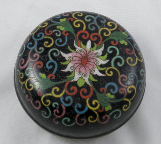 Round Chinese Cloisonne Covered Box Lotus Flowers